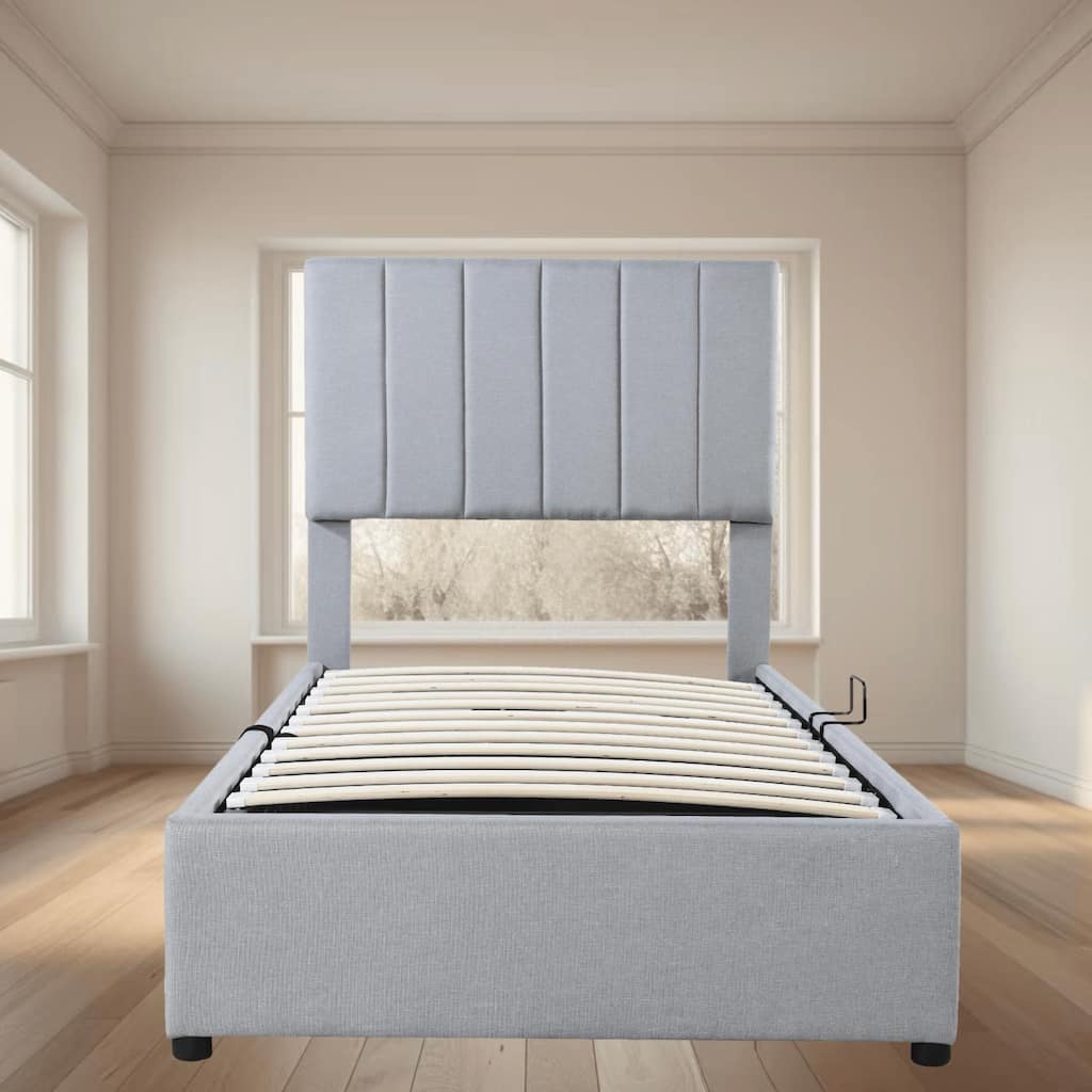 Twin Size Upholstered Platform Bed with Hydraulic Lift and Spacious Under-Bed Storage, Modern Design for Organized Bedrooms