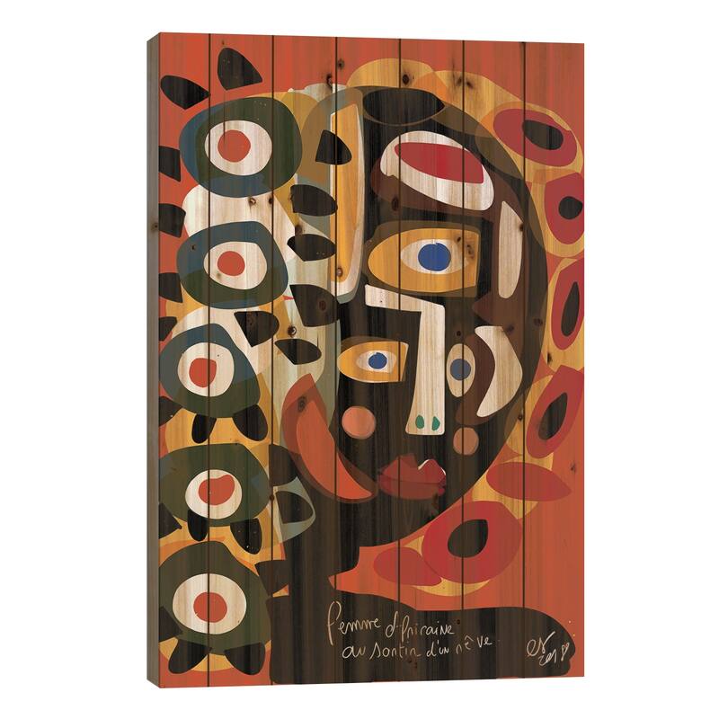 African Woman Is Dreaming Print On Wood by Emmanuel Signorino - Multi-Color - 26x18x1.5