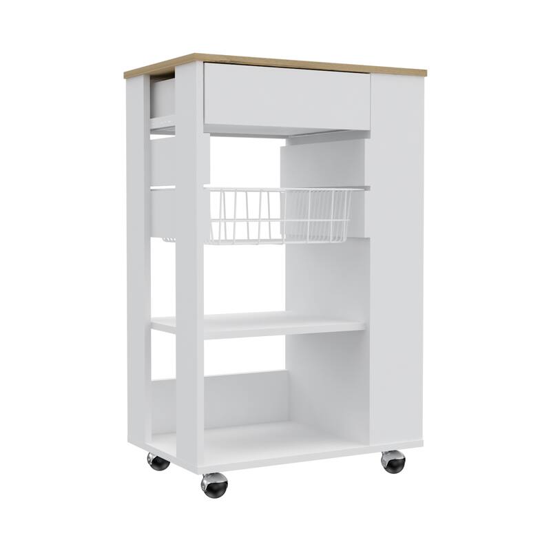 Blosson Kitchen cart, One Drawer, Two Open Shelves, Four Casters
