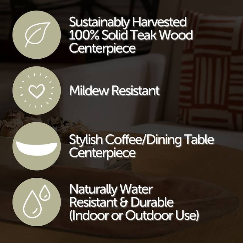 Nordic Teak Viking Boat Natural Teak Table Centerpiece