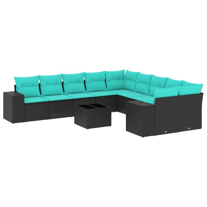vidaXL 10/11 Piece Patio Sofa Set with Cushions Black/Brown/Gray Poly Rattan - 24.4 x 24.4 x 27.2