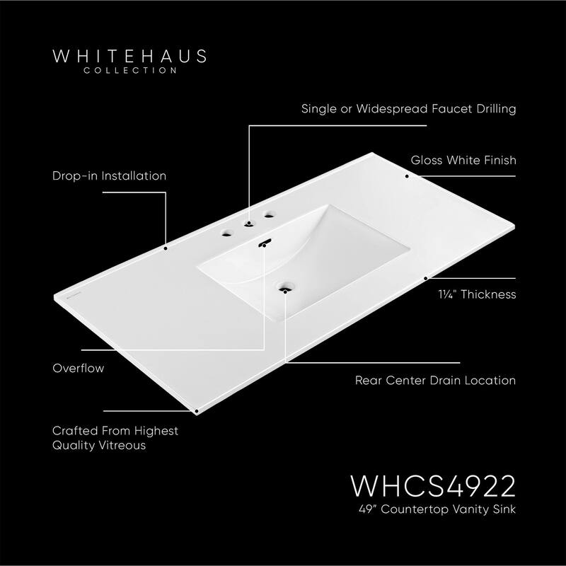 Whitehaus WHCS4922-3H 49" Rectangular Vitreous China Drop In Bathroom