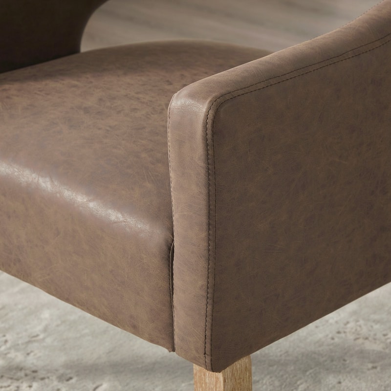 Modern Upholstered PU Open Back Accent Armchair Barrel Dining Chair with Weathered Rubberwood Legs