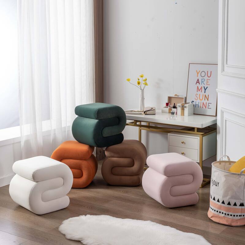 S-shape Ottoman Makeup Stool Footstool （Teddy/Velvet）