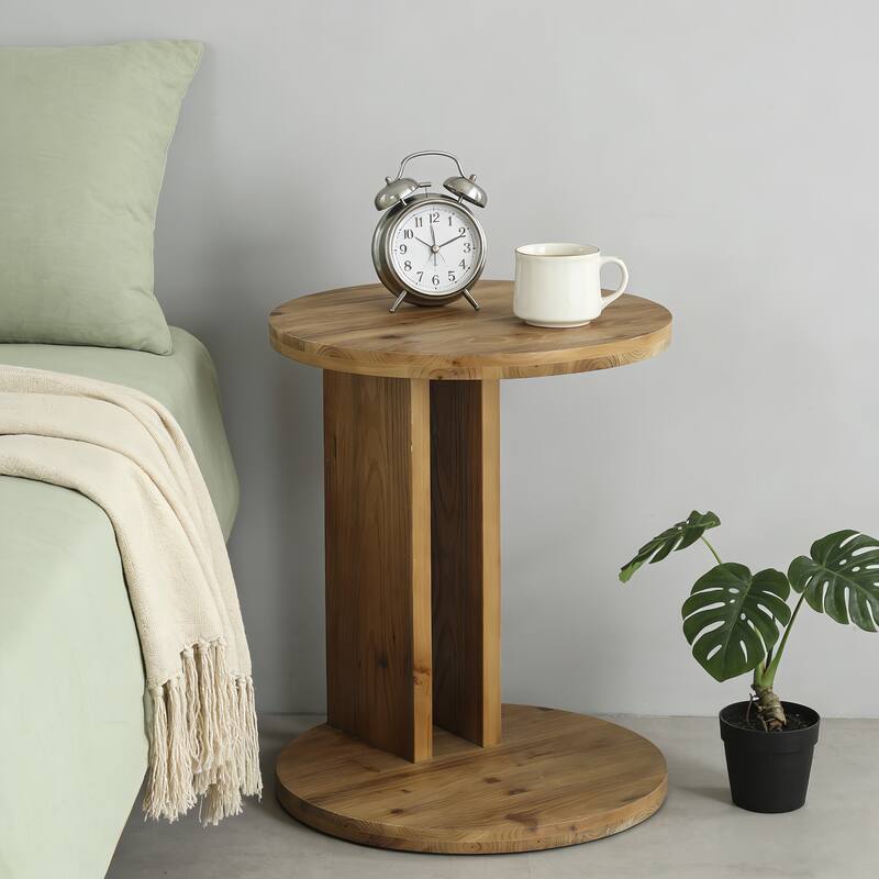 19.68" Round C-Shaped Solid Wood Nightstand