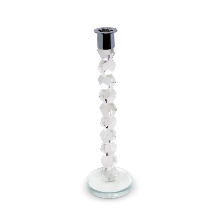 Crystal Dimensional Candlestick with Silver/Gold Tip (2 Sizes) - Large - Clear/Silver