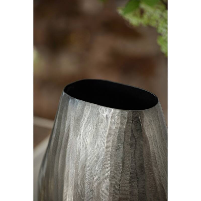 9.5x5.5x12" Aluminum Layered Chisel Oval Vase