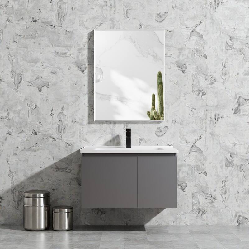 30 x 24 Inch Aluminum Bathroom Medicine Cabinet with Mirror, Single Door, Recessed or Surface Mount - Silver