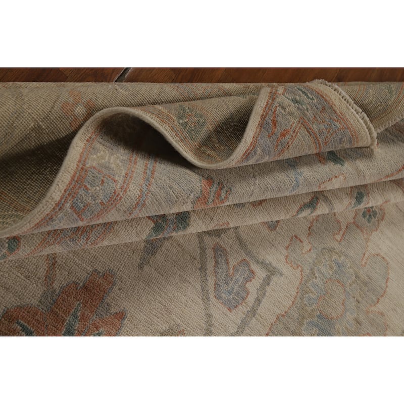 Hand Knotted Oriental 100% Wool Carpet Transitional All-Over Beige & Ivories Oushak Area Rug - 15' 0'' X 10' 3''