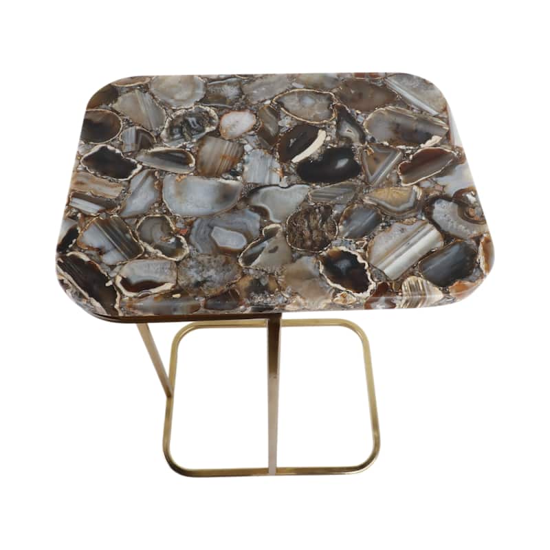 Modern Accent Table with Iron Base and Stone Top - 24", Gold & Black - 24.0"