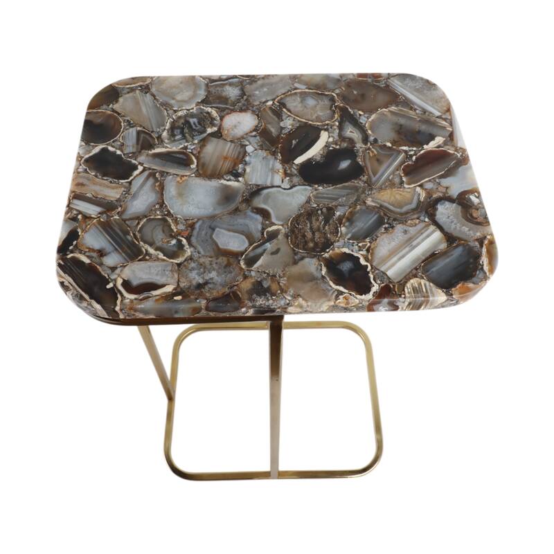 Stone and Metal Accent Table Agate Top Contemporary Style - 24" Black - 15" x 11" x 24"