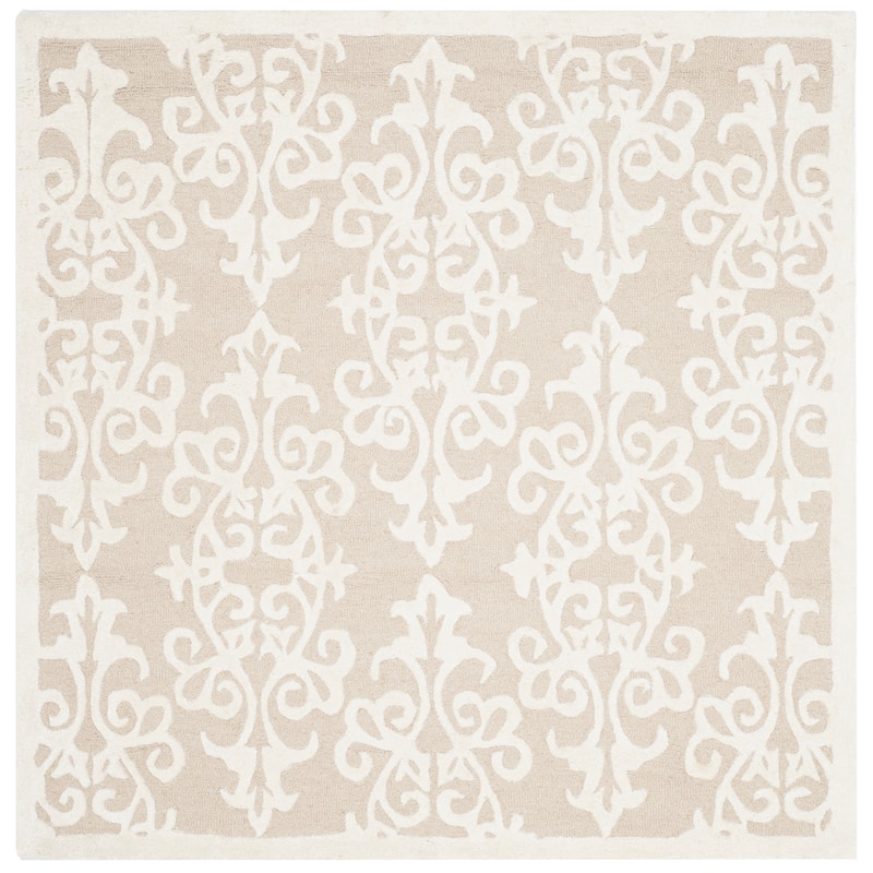 SAFAVIEH Handmade Bella Marilyne Modern Floral Wool Rug - 5' Square - Sand/Ivory