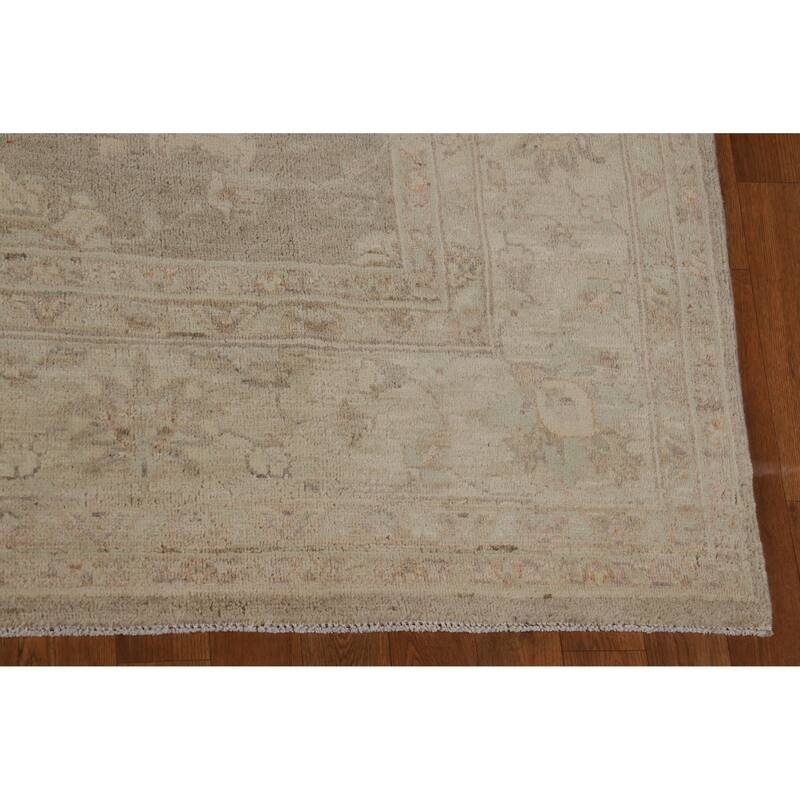 Hand Knotted Oriental 100% Wool Carpet Transitional All-Over Brown Oushak Area Rug - 9' 8'' X 6' 8''