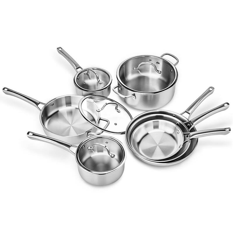 Stainless Steel Cookware Set Tri-Ply Pots And Pans Set With Lids - 11-Piece