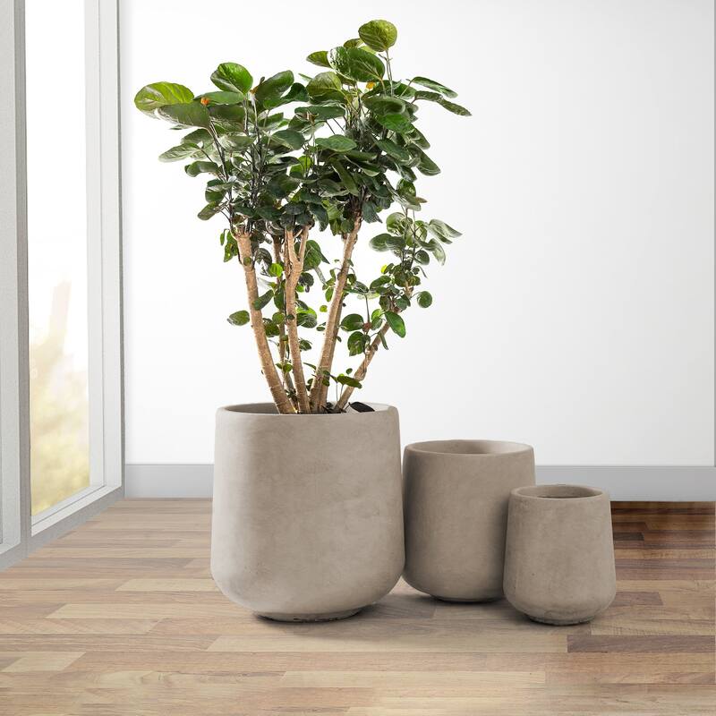 Kante Round Concrete Planter (Set of 3 Sizes), Outdoor/Indoor(Concrete Grey)