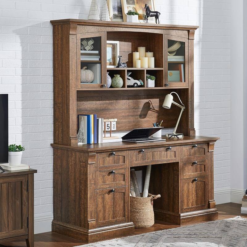 Farmhouse Computer Desk with Hutch, Wood Home Office Desk - Reclaimed Barnwood