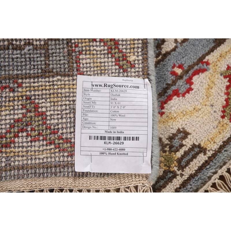 Geometric Grey Oushak Area Rug Handmade Wool Carpet - 2'0"x 3'0"