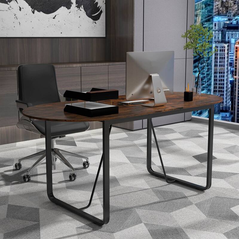 Costway 71 Inches Executive Table, Oval Home Office Table with Cable - See Details