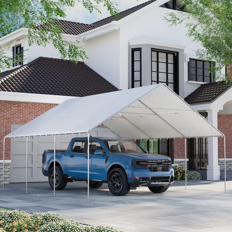 Heavy Duty Carport, Waterproof & UV Resistant Garage Cover with 8 Heavy-Duty Galvanized Steel Poles, Tool-Free Assembly