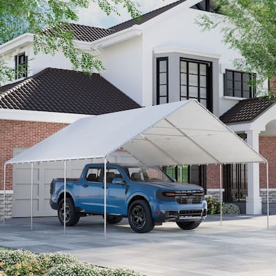Heavy Duty Carport, Waterproof & UV Resistant Garage Cover with 8 Heavy-Duty Galvanized Steel Poles, Tool-Free Assembly