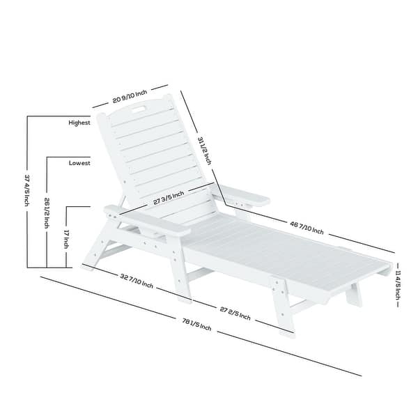 dimension image slide 1 of 2, Laguna Hdpe All Weather Outdoor Patio Pool Reclining Chaise Lounges With Square Side Table (3-Piece Set)