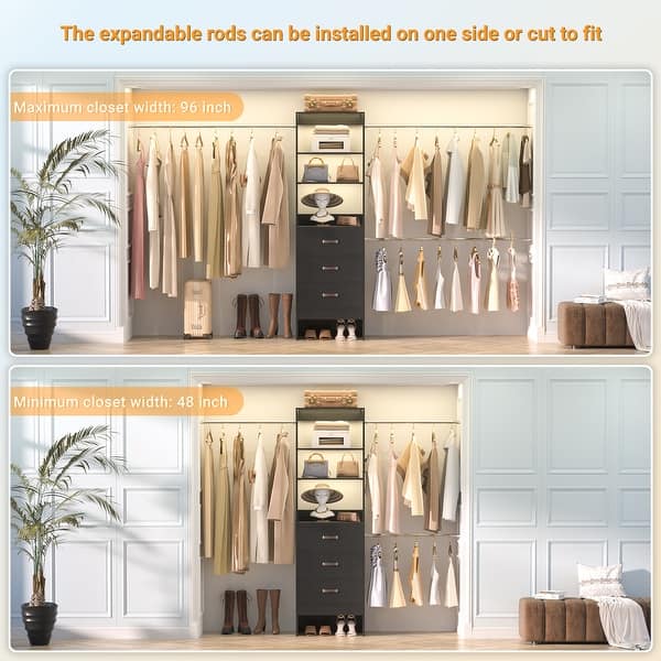 96'' W Modern White Closet Organizer System with Drawers for Walk-in and Reach-in Closet