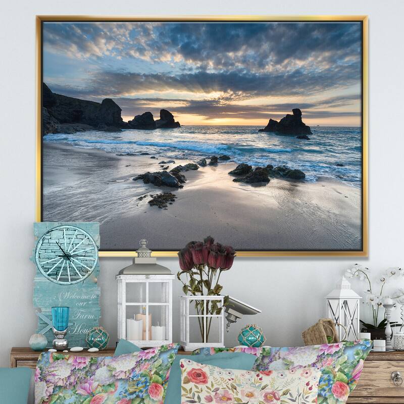 Designart "Beautiful Porthcothan Bay" Seashore Framed Canvas Art Print