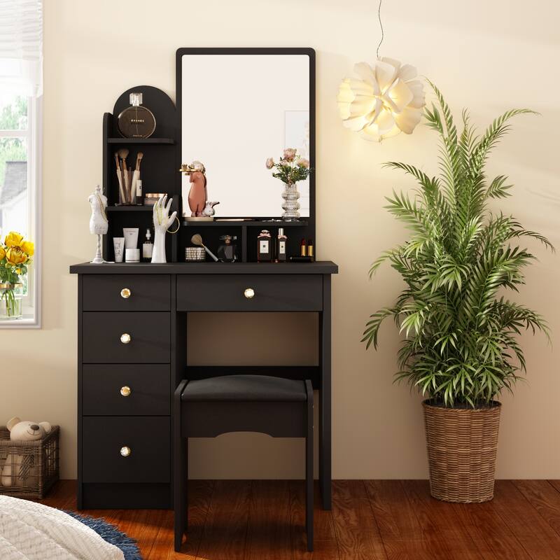 Makeup Vanity Table Set With Mirror Mirror Desk & Drawer(PINK/BLACK)