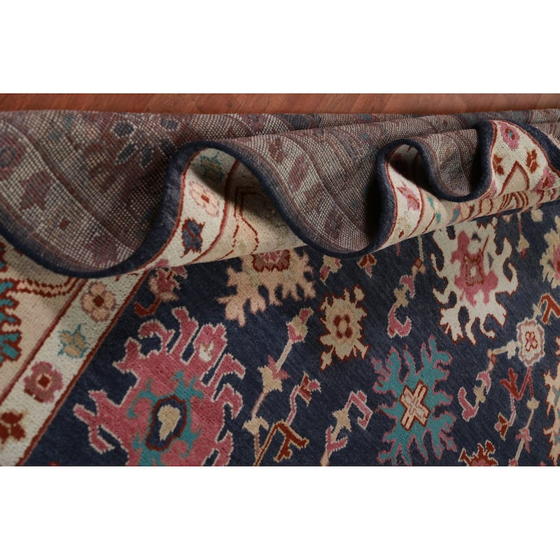 Navy Blue Oushak Indian Area Rug Hand-Knotted Wool Carpet - 9'3" x 12'0"