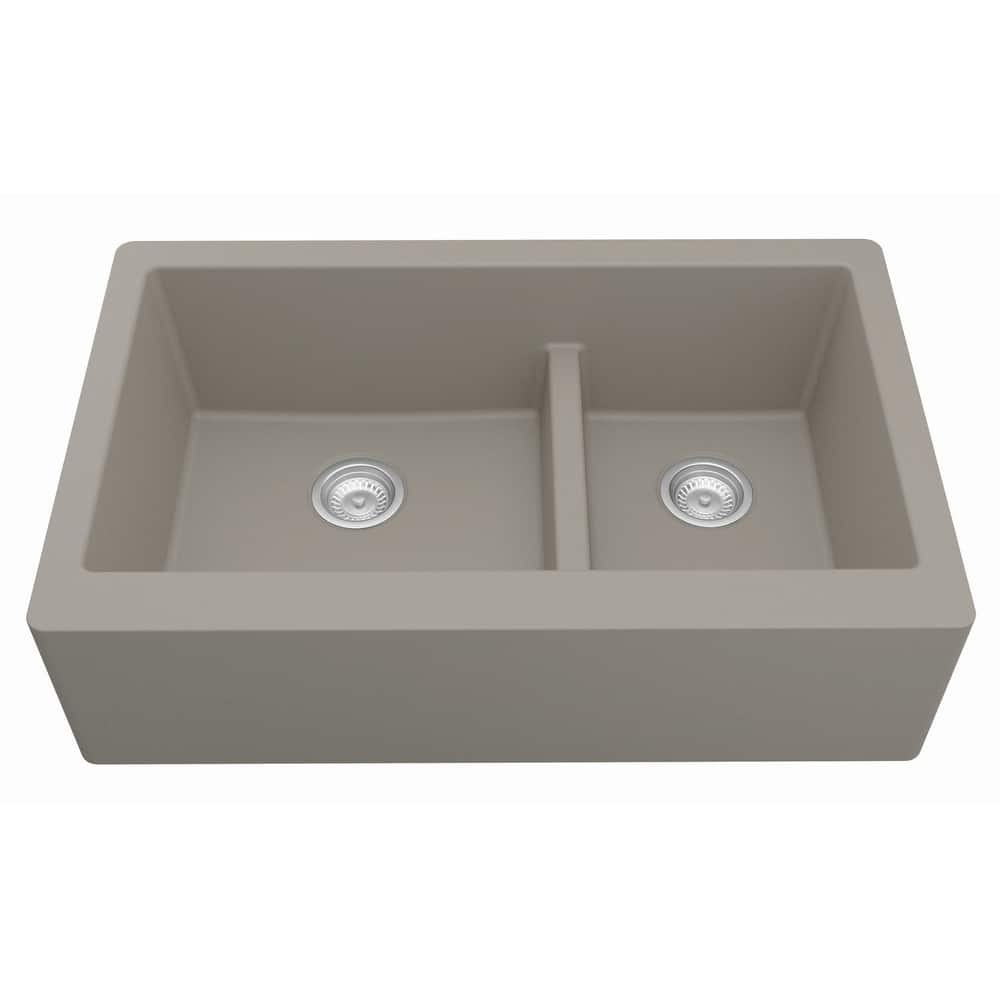 Karran Farmhouse/Apron-Front Quartz Double Bowl Kitchen Sink