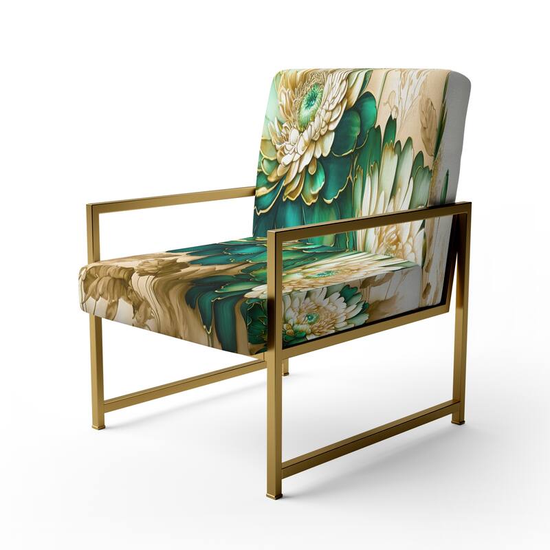 Designart "Green Blooming Daisy I" Upholstered Floral & Botanical Accent Chair and Traditional Arm Chair - Multiple Color