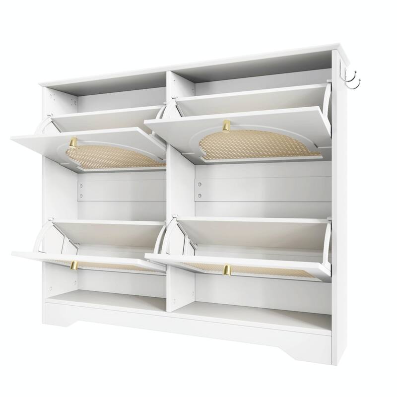 Mid-Century Narrow Design Tipping Bucket Shoe Cabinet with 4 Flip Drawers