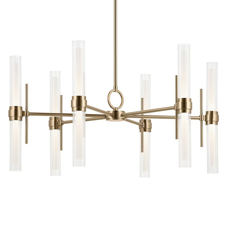Riven 33 Inch LED 12 Light Chandelier with Clear Fluted Glass in Polished Nickel