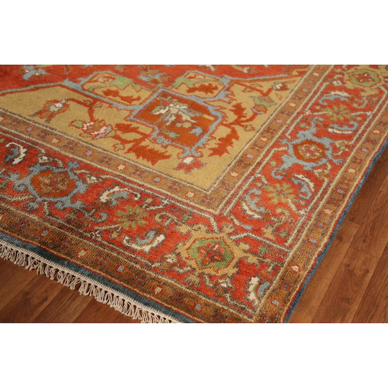 Floral Medallion Heriz Serapi Indian Area Rug Hand-Knotted Wool Carpet - 8'5" x 11'11"