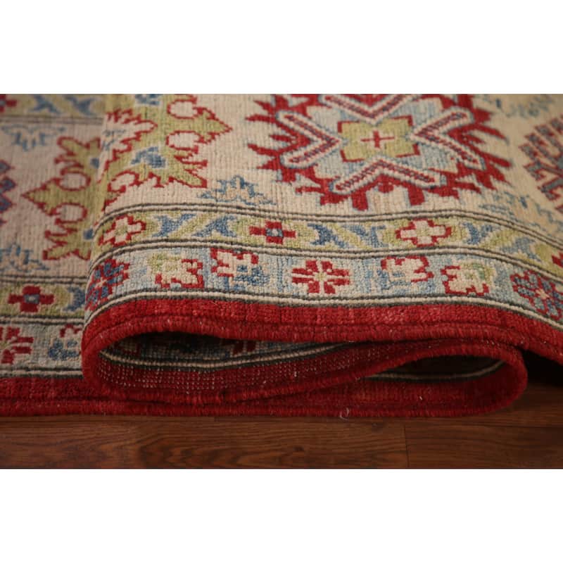 Red Geometric Kazak Oriental Area Rug Handmade Wool Carpet - 9'0" x 11'5"