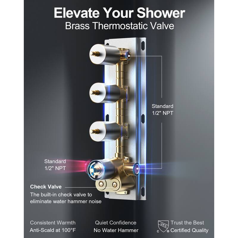 GRANDJOY Dual Shower Heads 16" Rainfall Shower Faucet System with Thermostatic Valve