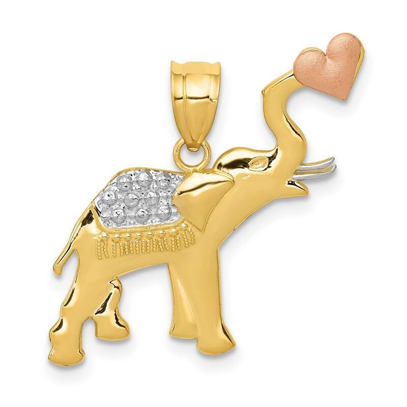 Curata 14k Yellow and Rose Gold 18" Sparkle-Cut Elephant with Heart Pendant Necklace