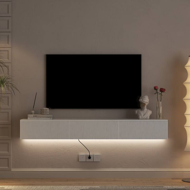 Floating TV Stand Wall Mounted with 16 Color LEDs,69" Modern TV Stand, TV Cabinet Entertainment Center for 55 60 65 Inch TV