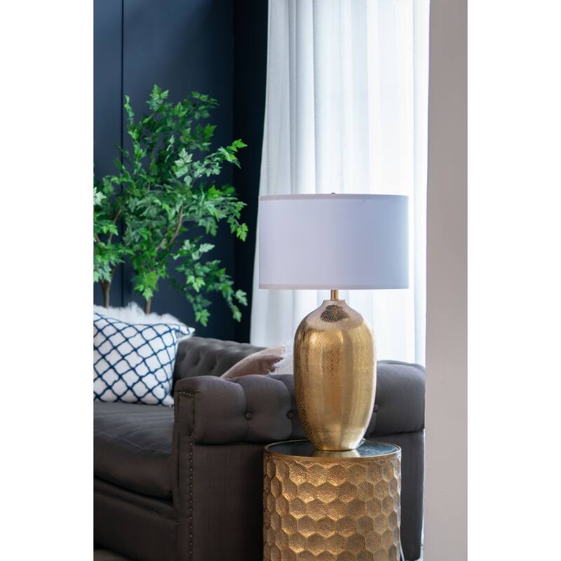 D18x31" Round Aluminum Sheet Gold Table Lamp with White Fabric Shade(Lamp Shade Assembly Required)