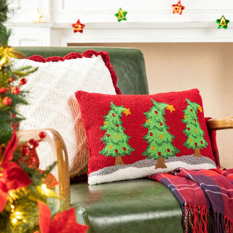 Glitzhome 18"L Hooked Bent Christmas Trees Throw Pillow
