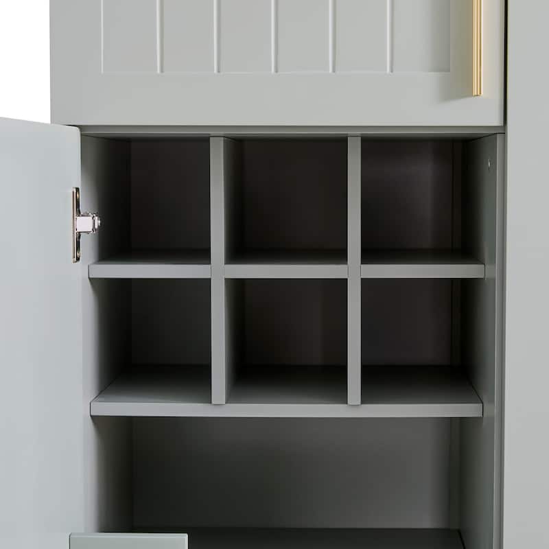 53" Modern Kitchen Pantry Cabinet with 6 Doors, Pull-Out Trays & Wine Rack