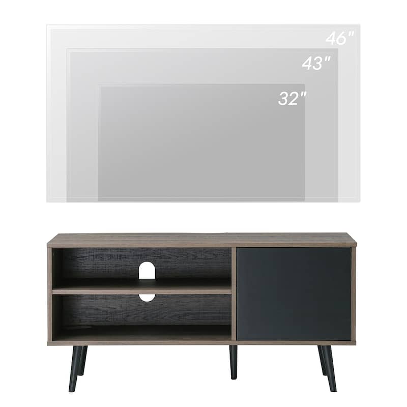 WAMPAT Black/ Brown Mid-century Modern TV Stand