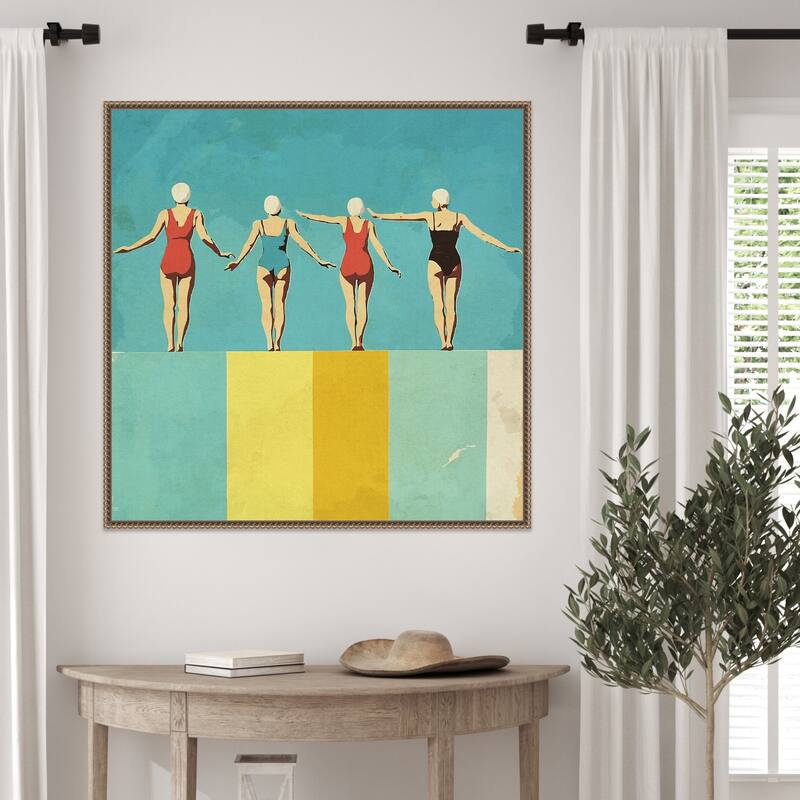 Four Figures on The Pool by Layla Oz Framed Canvas Wall Art Print