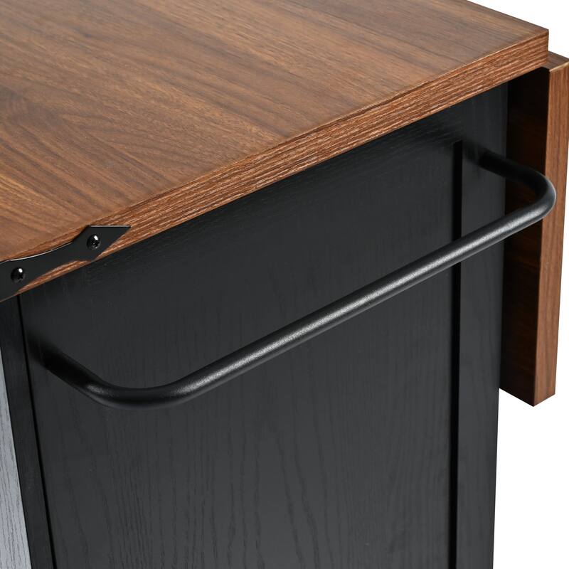 54.50'' Particle Board Farmhouse Kitchen Island with Power Outlet, Drop Leaf, Spice Rack, Rolling Wheels and 3 Drawers