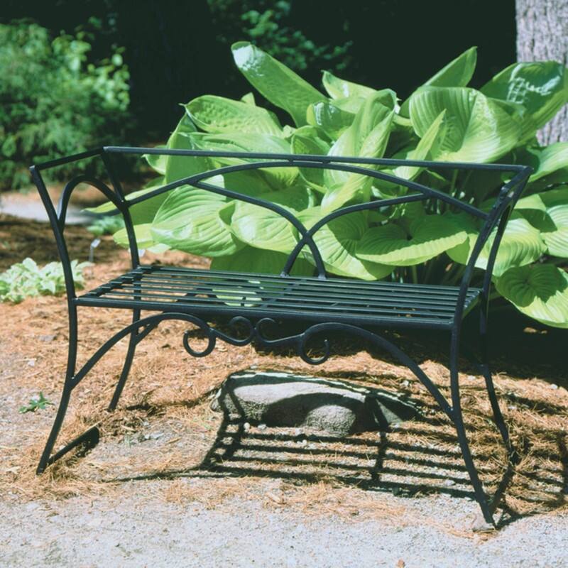 Achla Designs Wrought Iron Curved Arbor Bench With Backrest, 26.5 Inch Tall, Black Powder Coat Finish