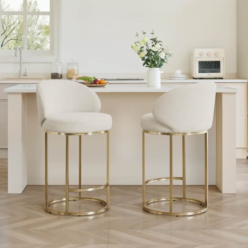 Spruce & Spring Chloe Upholstered Swivel Counter Bar Stool with Metal Frame and Arched Back