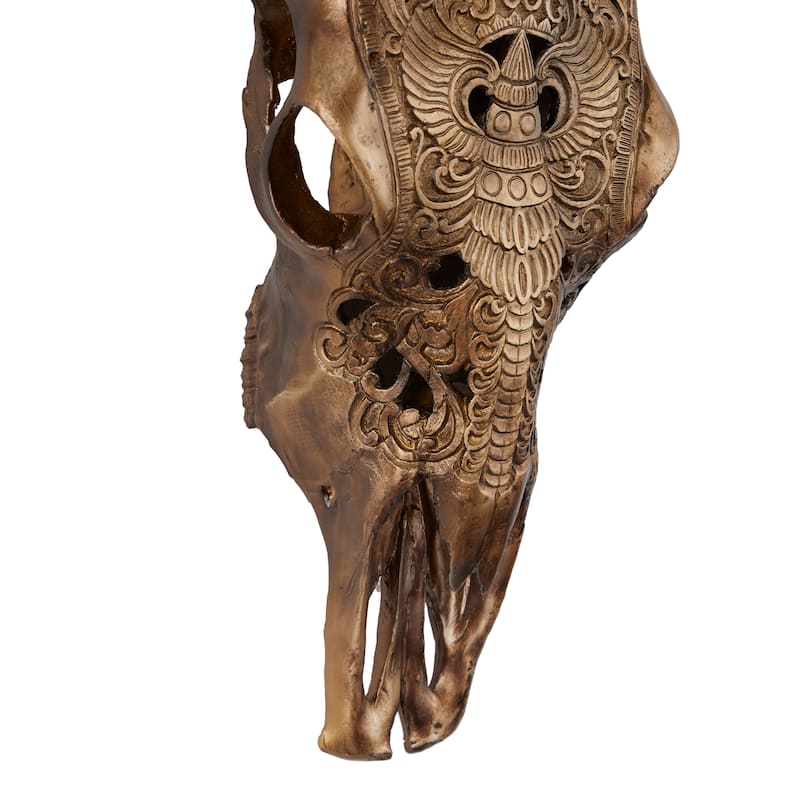 Polystone Cow Carved Skull Wall Decor - Bronze - Roche River Decor