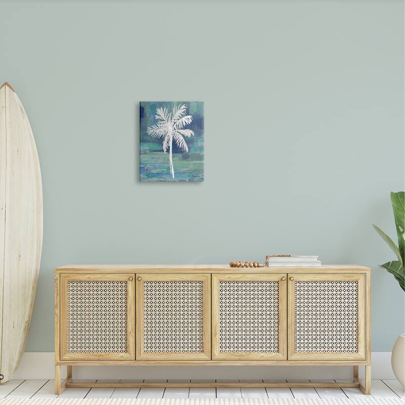 Stupell White Palm Tree Leaves Abstract Green Background Canvas Wall Art - Blue