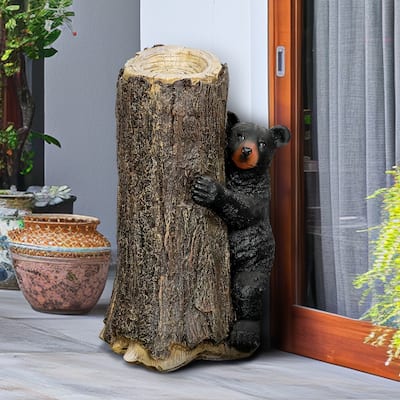 Bashful Black Bear Cub Statue - 21.6in High Concrete Bear on The Tree