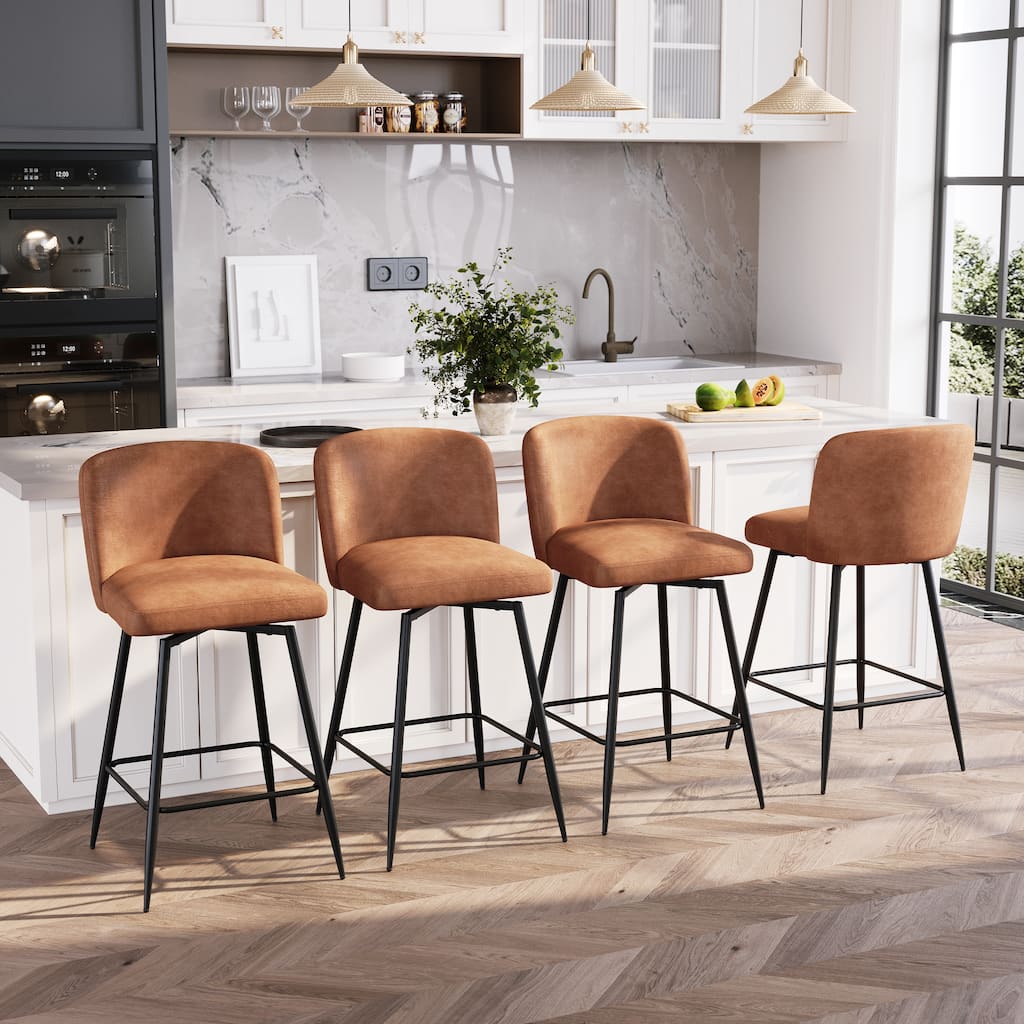 26.77" Counter Height Swivel Bar Stools with Backs and Metal Legs